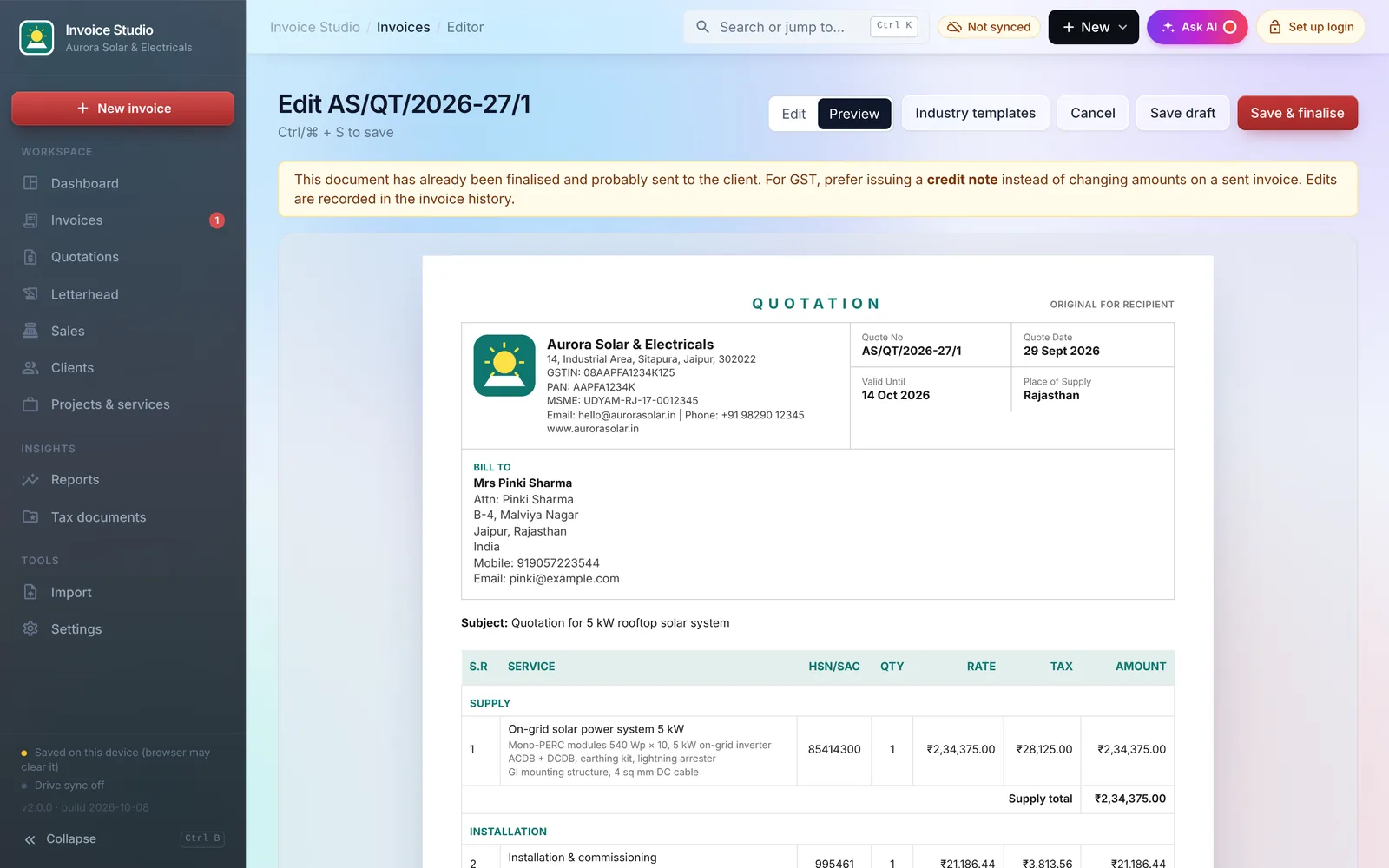 Invoice preview